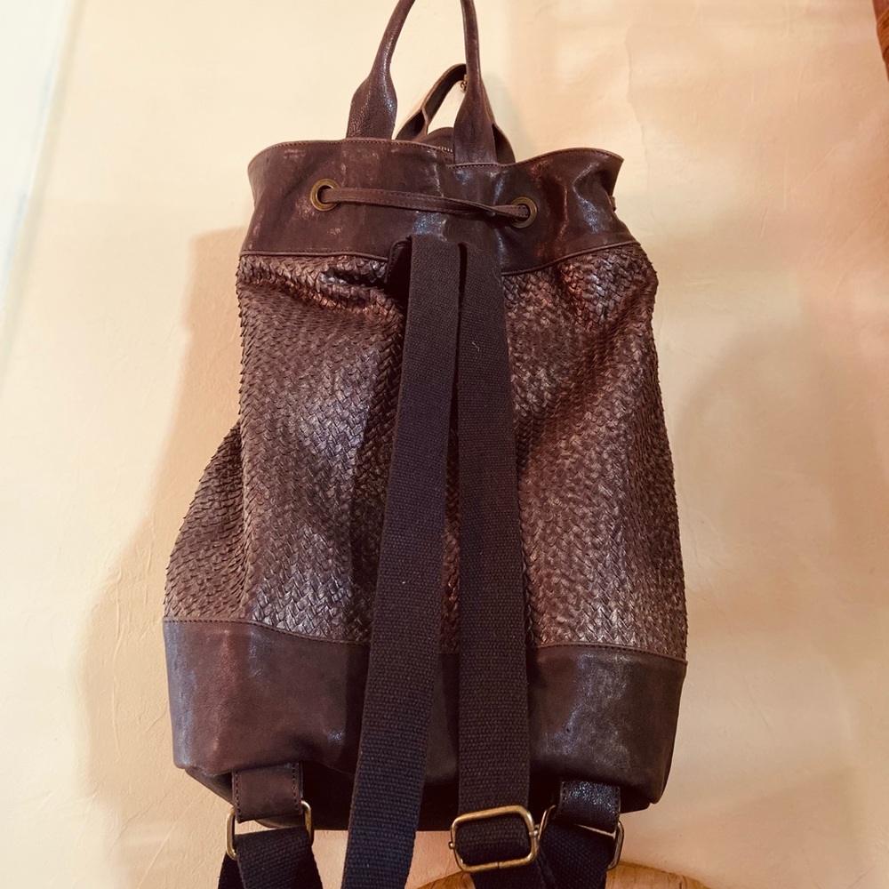 Genuine Italian leather large backpack weekender